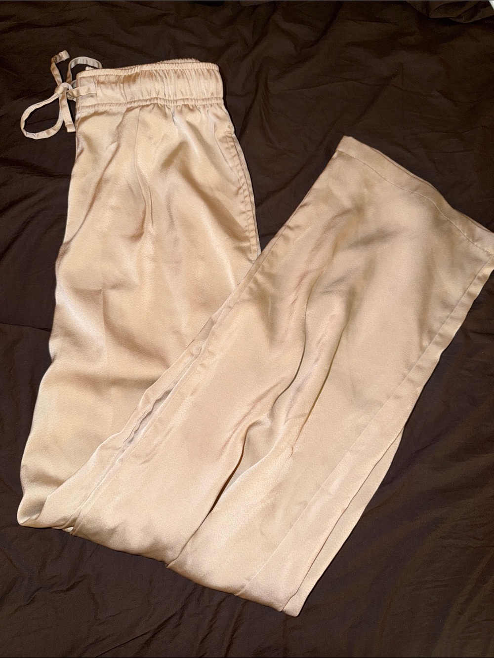 Women’s Relaxed satin/silk Drawstring Pants in Beige